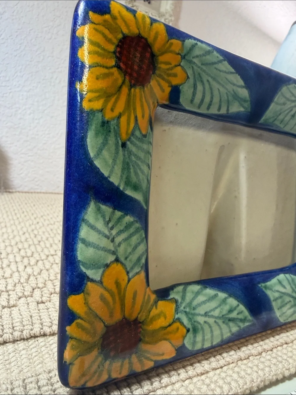 Vtg Hand Painted Altura Mexico Talavera Sunflower Frame | Rustic Farmhouse Decor